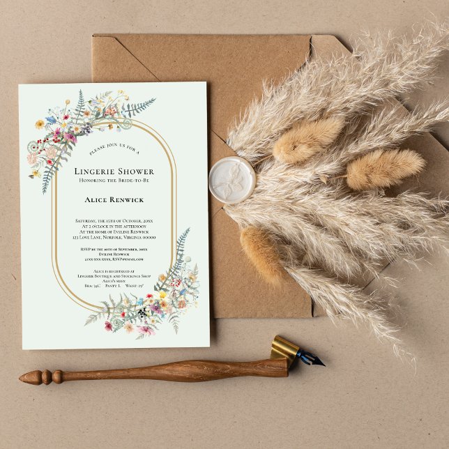 Invitación Ducha de lencería verde menta helecho flor silvest (Subido por el creador)