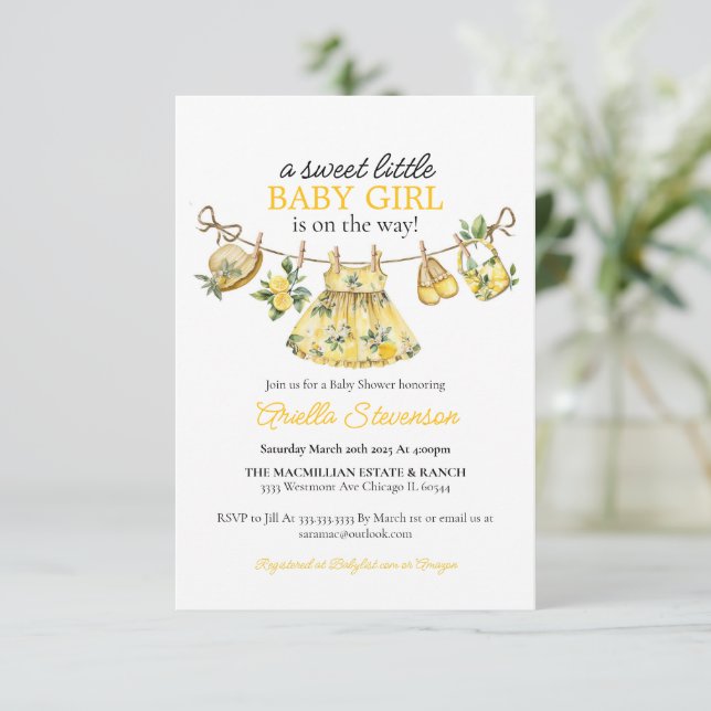 Invitación Ducha de limón bebé, ducha de bebé cítricos, bebé  (Anverso de pie)