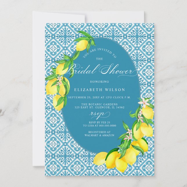 Invitación Ducha de limón limón azul mediterráneo (Anverso)