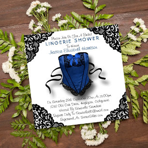 Invitación Ducha de Lingerie Blue Corset y Black Lace