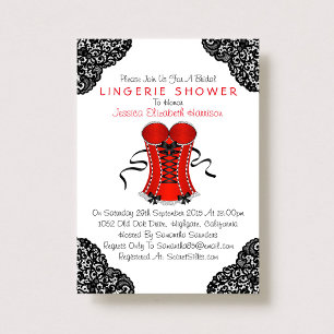 Invitación Ducha de Lingerie Red Corset & Black Lace
