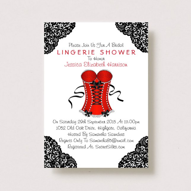 Invitación Ducha de Lingerie Red Corset & Black Lace (Subido por el creador)