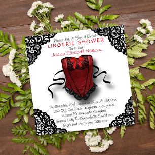 Invitación Ducha de Lingerie Red Corset & Black Lace
