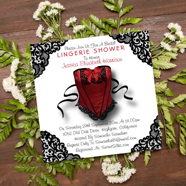 Invitación Ducha de Lingerie Red Corset & Black Lace (Subido por el creador)