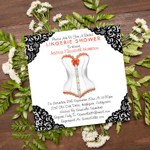 Invitación Ducha de Lingerie Red Corset & Black Lace