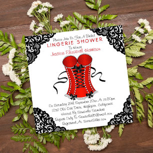 Invitación Ducha de Lingerie Red Corset & Black Lace