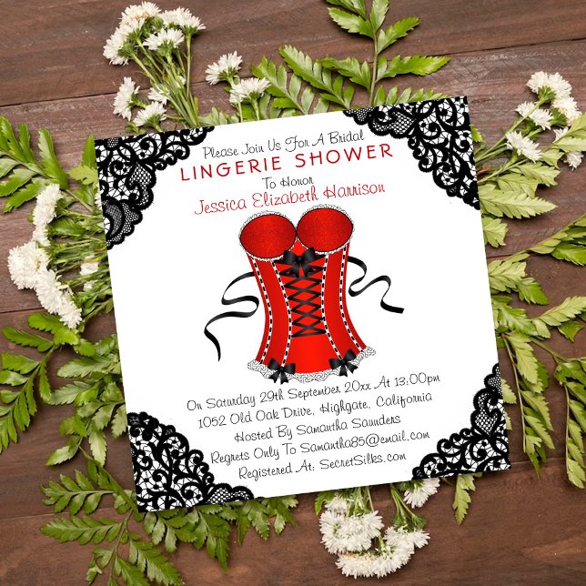 Invitación Ducha de Lingerie Red Corset & Black Lace (Subido por el creador)