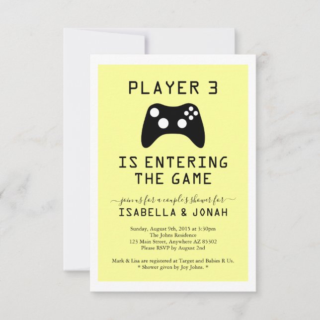 Invitación Ducha de los pares del bebé del videojuego del (Anverso)