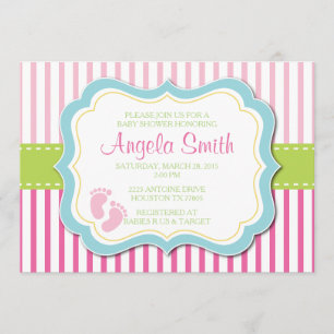 Invitación Ducha de los pies de la niña Invitación-Rosada