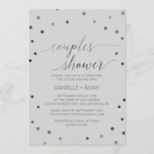 Invitación Ducha de los puntos de polka plateado