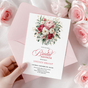Invitación Ducha de lujo bohemio rojo carmesí blanco verdor