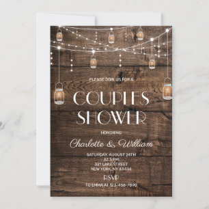 Invitación Ducha de Madera Rústica para Parejas