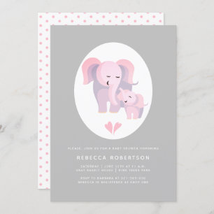 Invitación Ducha de madre y de bebé de elefante rosa lindo