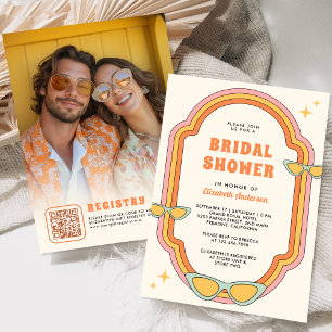 Invitación Ducha de marco retro colorido y retro de Boho 70
