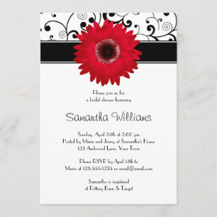 Invitación Ducha de marea negra roja Gerbera