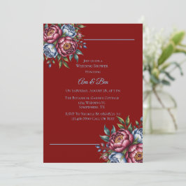 Invitación Ducha de matrimonio borgoñona y Rosa azul