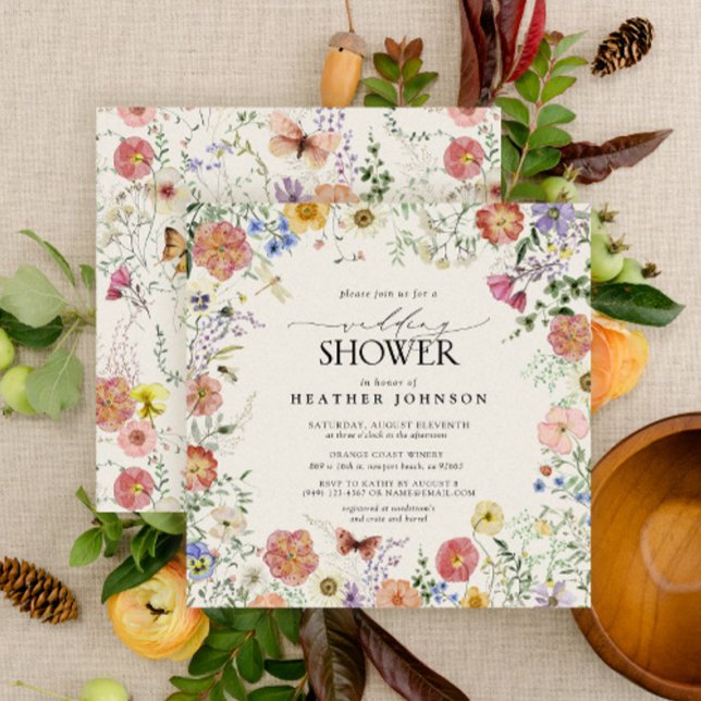 Invitación Ducha de matrimonio con marco floral de flor silve (Subido por el creador)