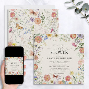 Invitación Ducha de matrimonio con marco floral de flor silve