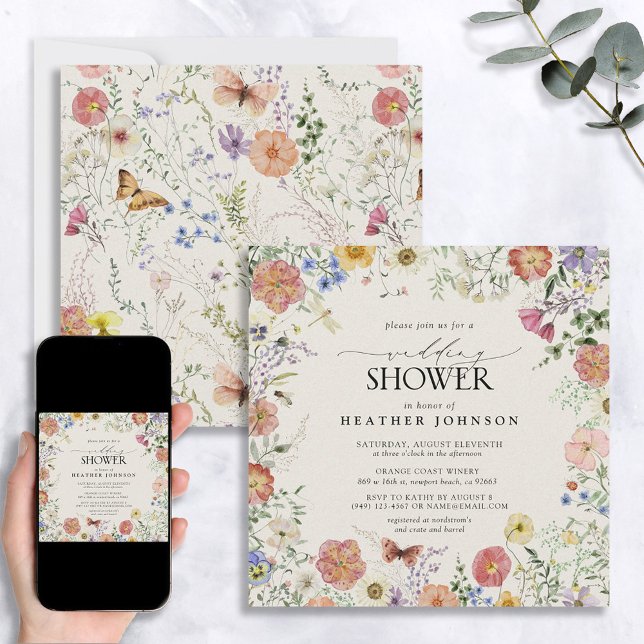 Invitación Ducha de matrimonio con marco floral de flor silve (Subido por el creador)
