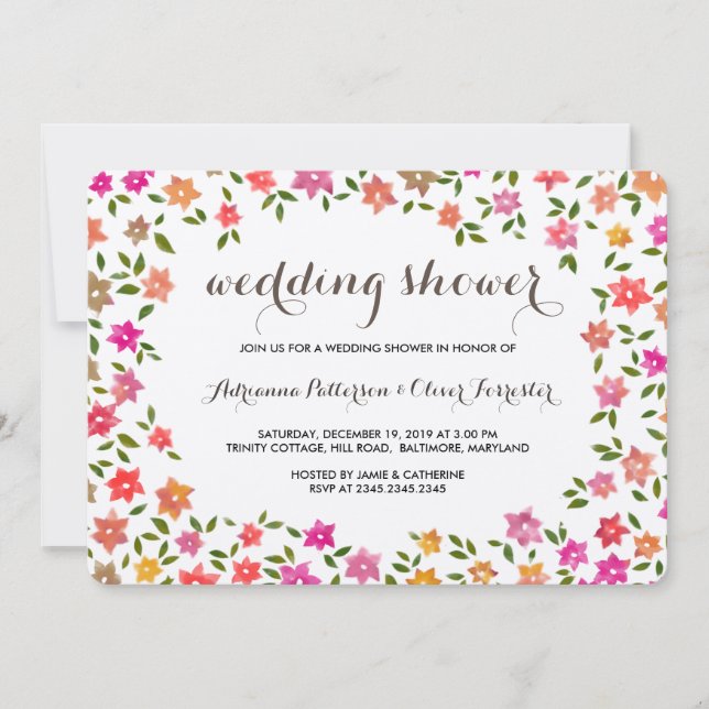 Invitación Ducha de matrimonio de flores rusticas (Anverso)