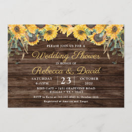 Invitación Ducha de matrimonio de girasol de madera rústica