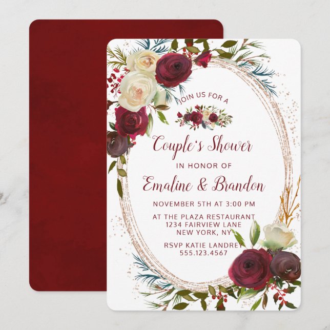 Invitación Ducha de matrimonio de la pareja del marco Oval de (Anverso / Reverso)