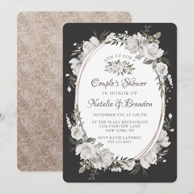 Invitación Ducha de matrimonio de pareja de cuadros de oval d (Anverso / Reverso)