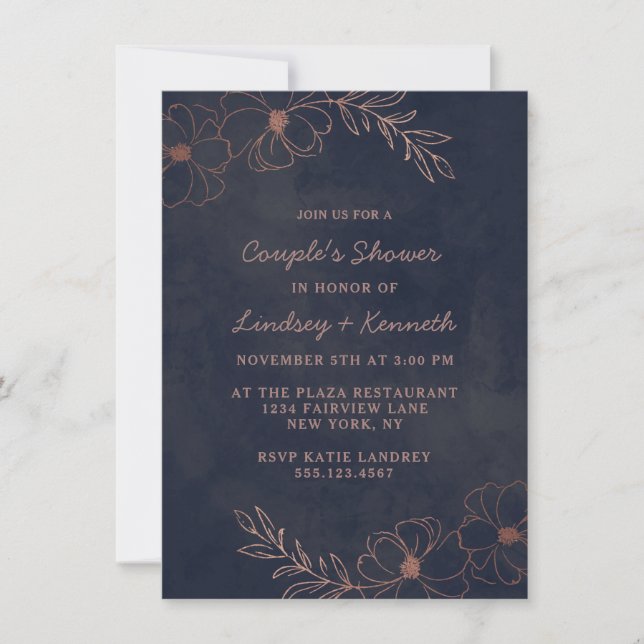 Invitación Ducha de matrimonio de pareja de Moda de oro azul  (Anverso)