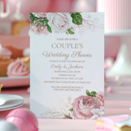 Invitación Ducha de matrimonio de pareja floral rosa de Rubor