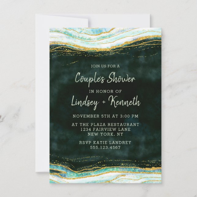 Invitación Ducha de matrimonio de pareja verde azulada de eda (Anverso)