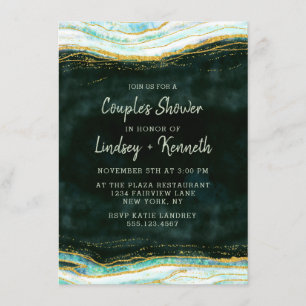 Invitación Ducha de matrimonio de pareja verde azulada de eda