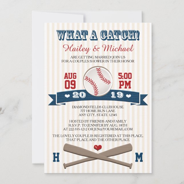 Invitación Ducha de matrimonio de parejas de béisbol monogram (Anverso)