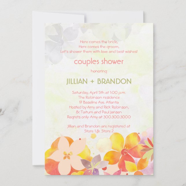 Invitación Ducha de matrimonio de parejas de flores de jardín (Anverso)