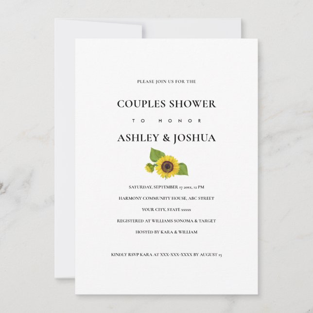 Invitación Ducha de matrimonio de parejas de girasol (Anverso)