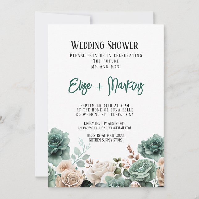 Invitación Ducha de matrimonio de peones verde esmeralda (Anverso)