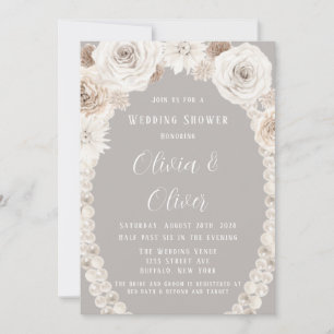 Invitación Ducha de matrimonio de perlas blancas de color bei