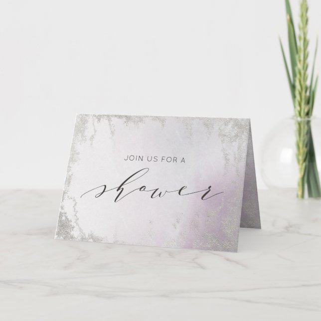 Invitación Ducha de matrimonio de una pareja de plata morada  (Anverso)