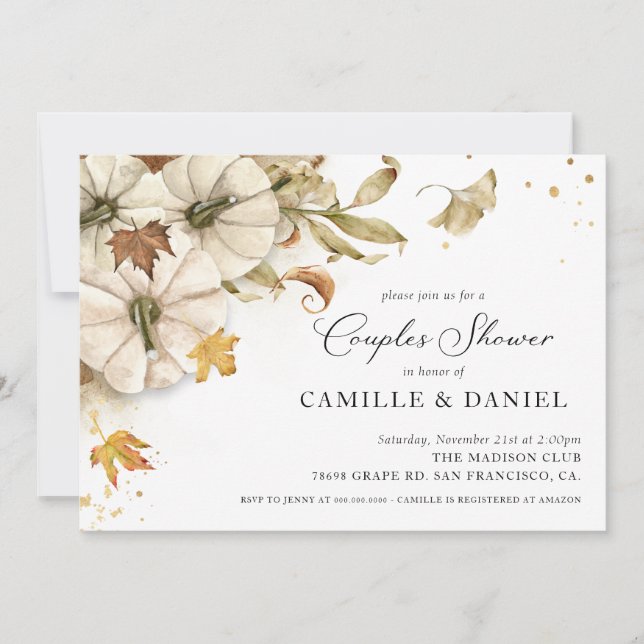 Invitación Ducha de matrimonio elegante de calabaza de otoño (Anverso)