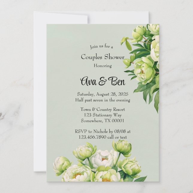 Invitación Ducha de matrimonio elegante para peones verdes y  (Anverso)