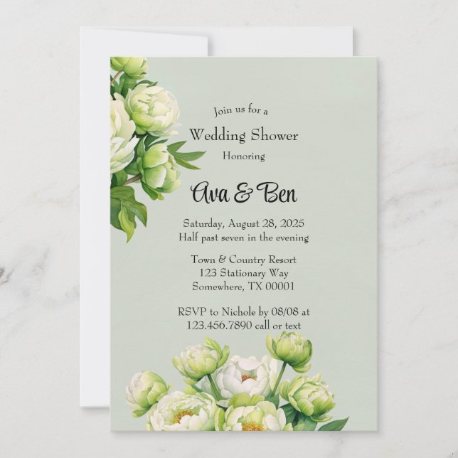 Invitación Ducha de matrimonio elegante para peones verdes y  (Anverso)