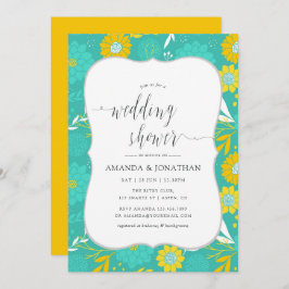 Invitación Ducha de matrimonio floral amarillo y Verde azulad
