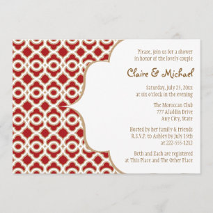 Invitación Ducha de matrimonio marroquí roja y dorada