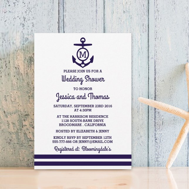 Invitación Ducha de matrimonio náutica de la bandera de Monog (Subido por el creador)