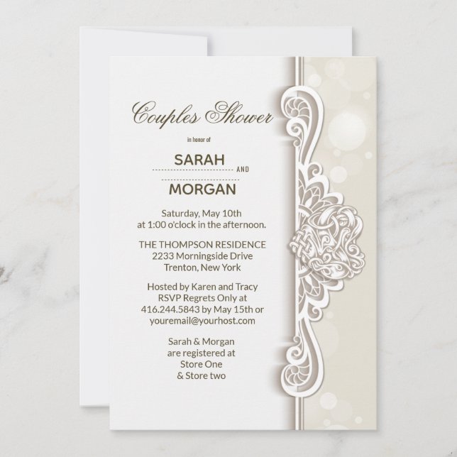 Invitación Ducha de matrimonio para parejas de encaje irlande (Anverso)