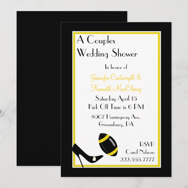 Invitación Ducha de matrimonio para parejas de fútbol negras  (Anverso / Reverso)