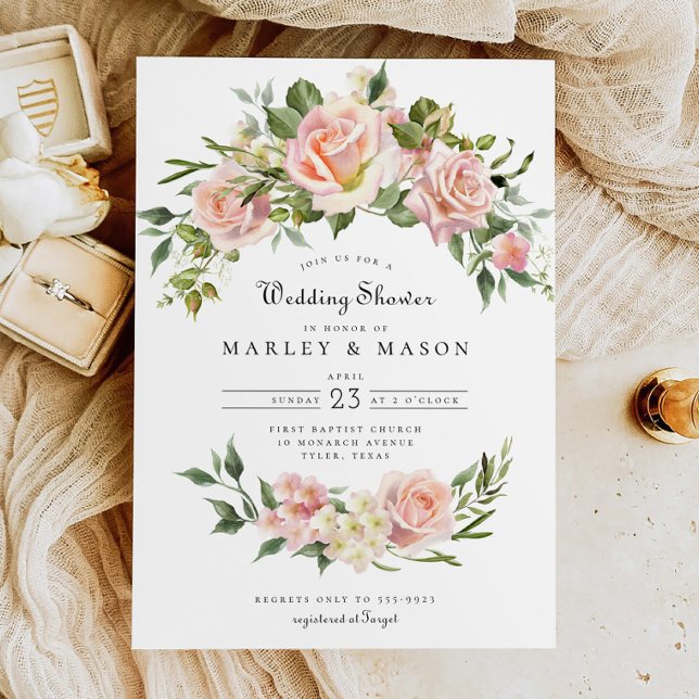 Invitación Ducha de matrimonio Rubor Rosa Floral Arch (Subido por el creador)