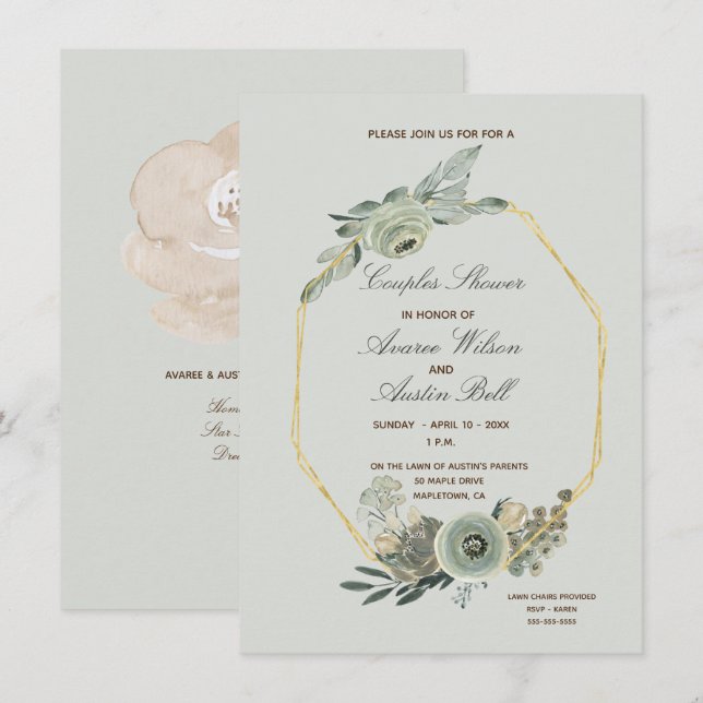 Invitación Ducha de matrimonio Sage Green y Brown Couples (Anverso / Reverso)