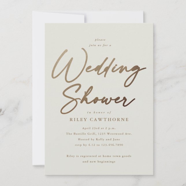 Invitación Ducha de matrimonio simple con guión de oro (Anverso)