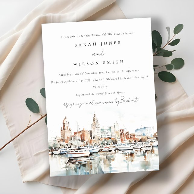 Invitación Ducha de matrimonio Tampa Florida Skyline Watercol (Subido por el creador)