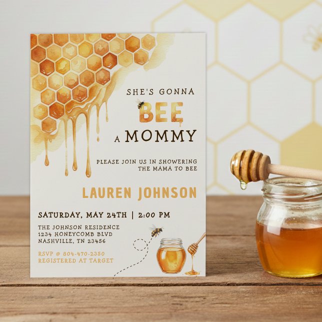 Invitación Ducha de miel de abeja acuarela (Honey Bee Honeycomb Watercolor Baby Shower Invitation
)